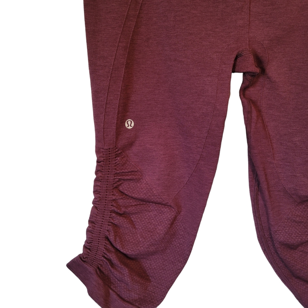 ​Lululemon Flow and Go Ruched Crop Leggings Mulberry Heathered Burgundy Size 10 - Picture 3 of 7